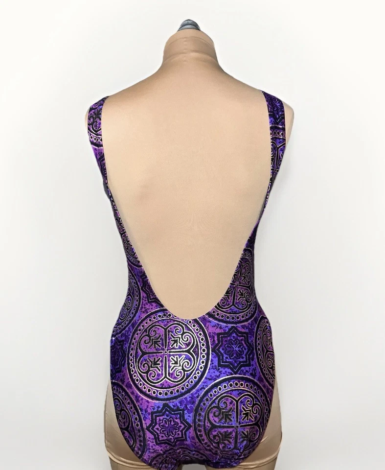 Vintage 80s/90s Gideon Oberson Purple Paisley One Piece Swimsuit Sz 8 NWT — 第 2/4 张图片