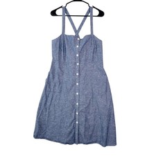 Madewell Womens Blue Cotton Chambray Button Front Crossback Pinafore Dress 14