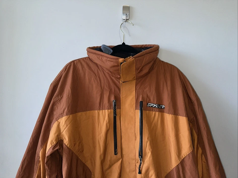 SPYDER ORANGE BROWN WITH GRAY LINER JACKET HOODED EXTERIOR JACKET Sz XL - Image 3 of 4