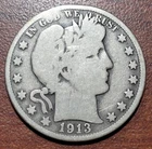 1913 Barber Half Dollar Better Date VG Orig Toning Silver Coin Minor Rim Bruise