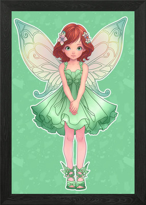 Fee Puppe 02 grün gerahmtes Wandbild Poster Leinwanddruck Bild