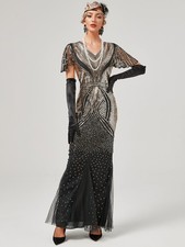 1920s Great Gatsby Flapper Dress Womens Long Sequins Costumes Christmas Party UK