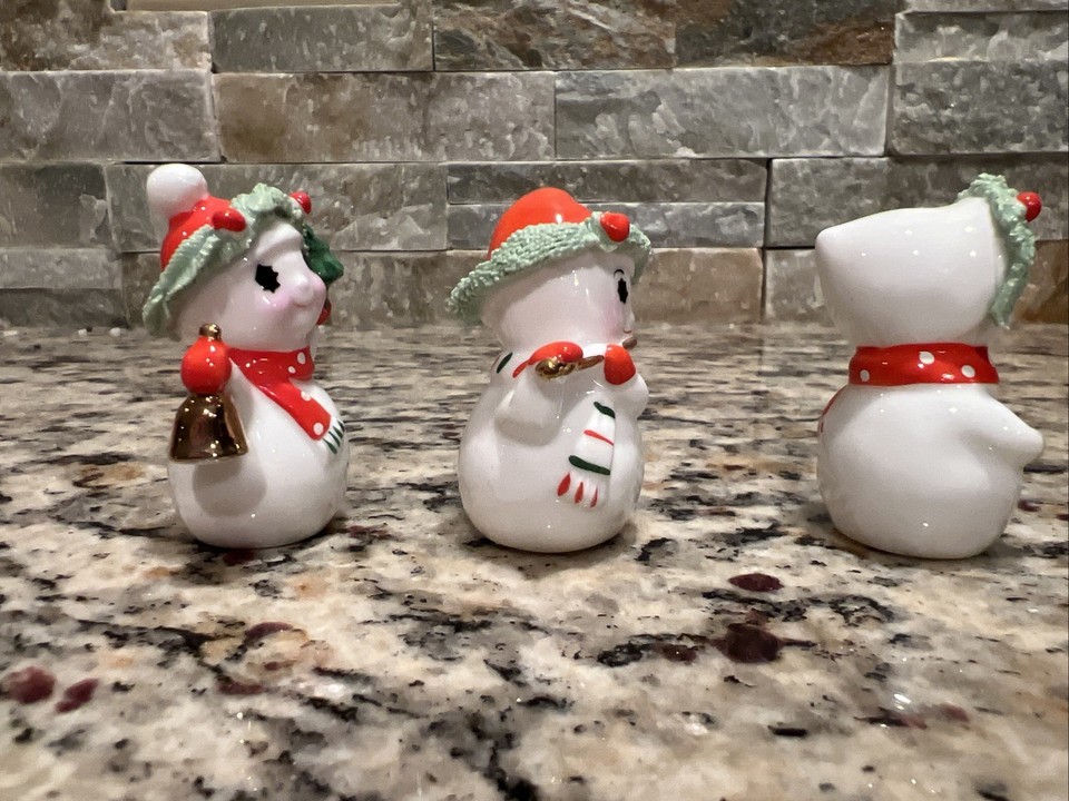 3 Vintage lot instruments carolers musical Bone China Napco Christmas