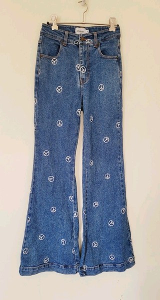 Ghanda size 6 denim jeans high waist flare peace symbol