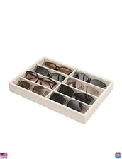 Coward Sunglass Organizer - Beige Velvet Eyewear  Jewelry Tray, 8 Compartments
