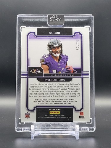 Kyle Hamilton 2022 Panini One Precision Prizm Rookie Patch Auto Blue /75 Sealed - Picture 2 of 4