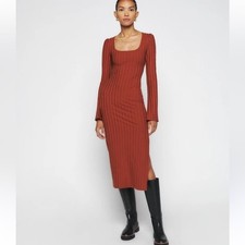 Reformation Clint knit Rust Long Sleeve Dress stretch