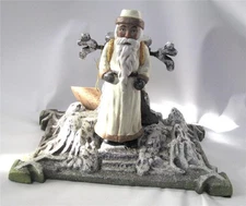 Possible Dreams Antique Style Cast Iron Xmas Feather Tree Stand w/ Santa Figure