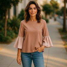 Ted Baker Jesieh Striped Bell Sleeve Cotton Top Pink Cottagecore Whimsy US Sz 8