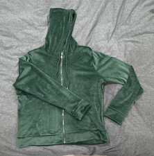 PINK Victoria's Secret Green Velour Full Zip Hooded Hoodie Pockets Logo size L
