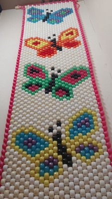 Vintage Handmade Multi Color Beaded Butterfly Banner