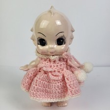 Vintage Porcelain Bisque String Jointed Kewpie Doll with pink crochet dress 7in