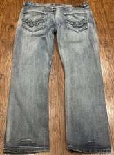 Flypaper Jeans Men’s 38x32 Blue Denim Straight Leg Embroidered Grunge Fade