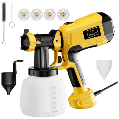 650W HVLP Electric Paint Sprayer Gun 1200ML with 4 Copper Nozzles & 3 Patterns