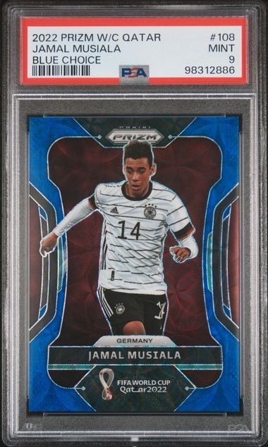 2022 Prizm Fifa World Cup Debut Jamal Musiala Blue Choice Parallel /135 PSA 9