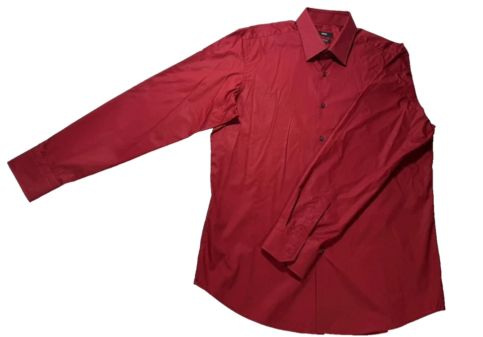 Camicia da uomo Hugo Boss rossa regular fit Easy Iron taglia 43 manica lunga - Immagine 3 di 4
