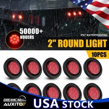 10X 2" Inch DOT Red Round Trailer 9LED Marker Lights w/ Grommet for Truck RV Bus