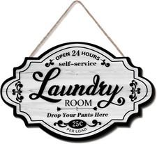 Jetec Vintage Wood Laundry Room Decor Hanging Wall Sign Door White