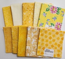 Lot of 10 Fat Quarters Various Yellow Prints Quilt 100 Cotton Fabric NEW