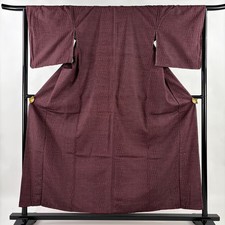 JAPANESE KIMONO TSUMUGI RED PURPLE 157cm 5 ft 2 in PURE SILK B1917