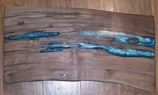 McGrew Made Handcrafted Wood & Resin Serving Board, Large Brown Blue Modern