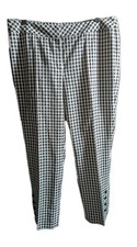 NEW NINE WEST SIZE 14 BLACK & WHITE CHECKERED LIGHTWEIGHT ANKLE PANTS W/BUTTONS