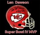 LEN DAWSON AUTOGRAPHED SIGNED KANSAS CITY CHIEFS SB IV MVP MINI HELMET wAP/COA