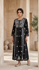 HANDMADE ANARKALI S M L XL 2XL CHIKAN EMBROIDERY ETHNIC 100 COTTON TOP KURTI