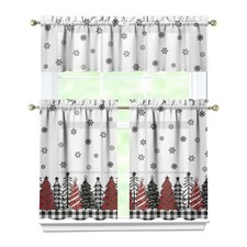 Christmas Kitchen Curtains 3 Piece Set Short Tier Christmas Tree Valances Ove...
