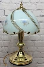 Vtg Touch Lamp Blue Floral Frosted Glass Pane...