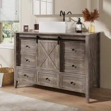 48-inch Bathroom Vanity with Sink Ceramic Freestanding Cabinet Sliding Barn Door