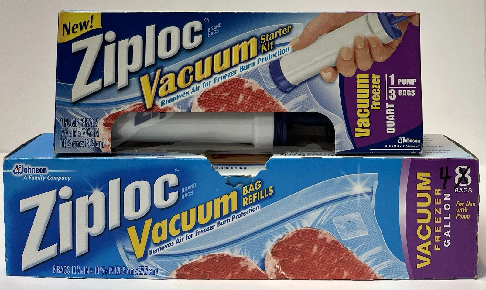 NEW Ziploc Vacuum Starter Kit with 3 Quart Size Bags & 4 Gallon Size Bags *Open