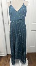 Uniqlo:C Pleated Skirt Sundress Size XL Teal Crepe Flowy Summer Wedding Event