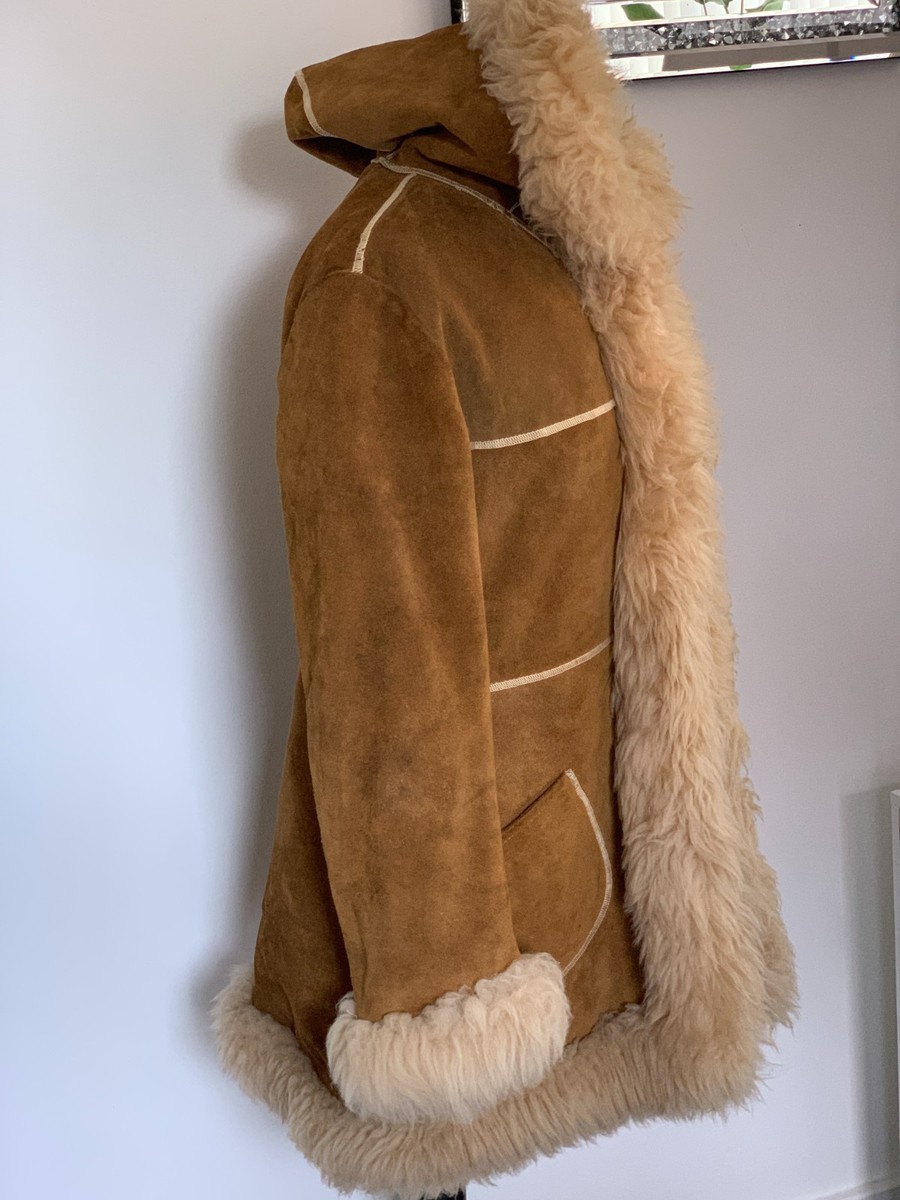 Harrods real sheepskin fur Afghan shearling coat Toscana hood jacket UK12 US8 View 3