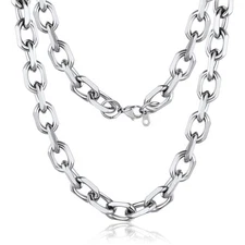 Men's Stainless Steel Chain Necklace Rolo Cable 5-12mm Pendant Gifts Valentine's