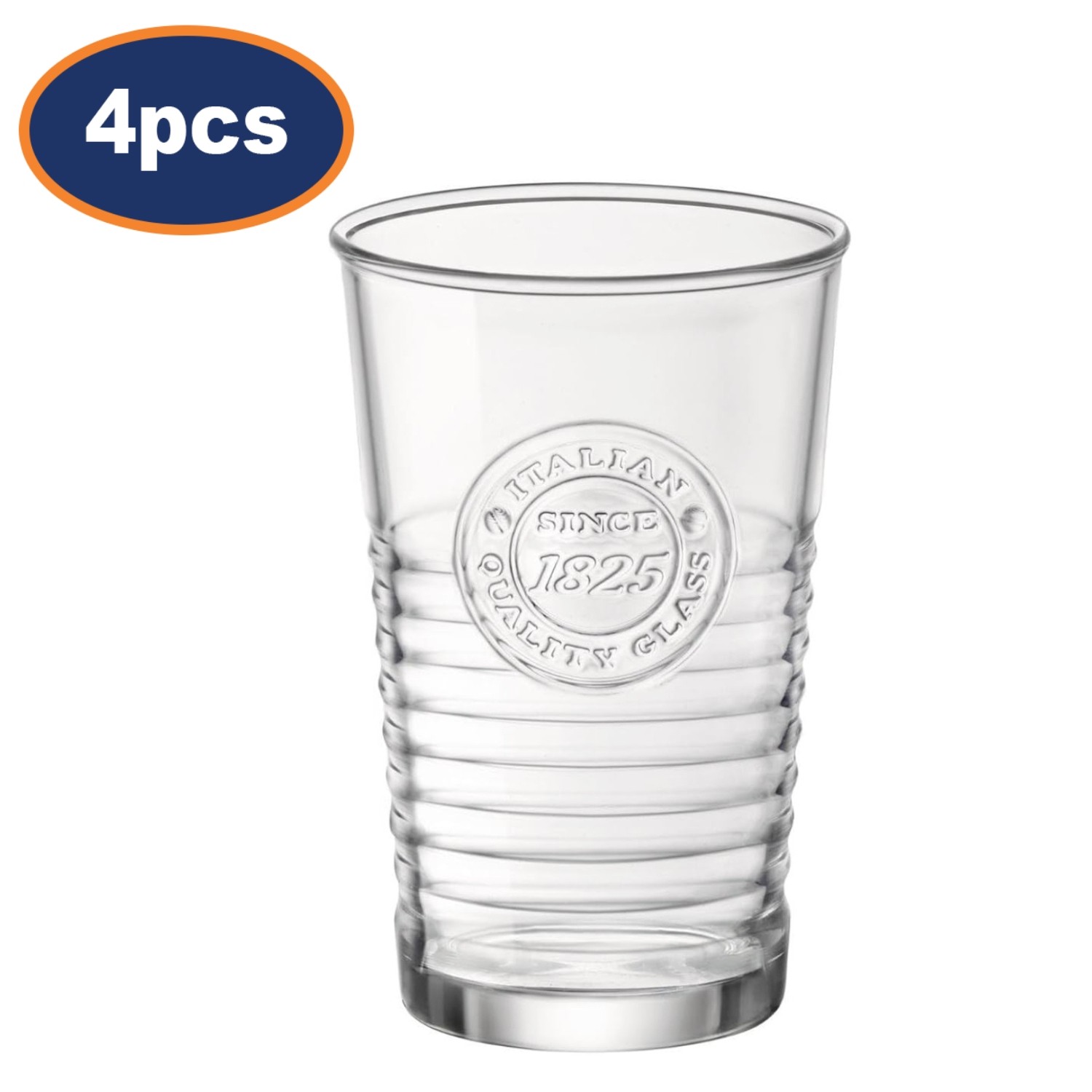 Bormioli Rocco Tumbler Drinking Glass 300ml Clear Ribbed Juice Cocktail 4Pcs