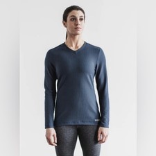NWT NOBULL V-Neck Long Sleeve Waffle Women's Sweatshirt - Small - Navy Blue