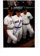 Boston Red Sox  Dom DiMaggio autographed 8x10  photo with Brothers Vince & Joe