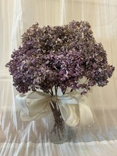 10 Dried Hydrangea Flowers Lavender Purple Lacy Frilly Cottage Bouquet W/ Stems