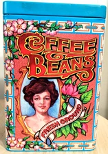 Vintage Coffee Beans Tin Canister Case Manufacturing Co England | Colorful Retro