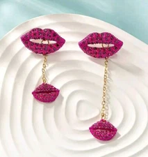 Lip earrings Valentine fashion jewelry NEW Free Shipping 2.6 inch Assymetrical