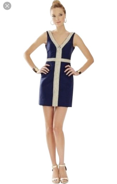 lilly pulitzer navy blue and gold dress