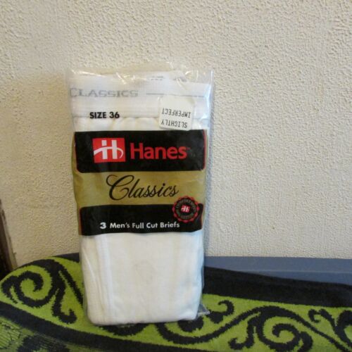 New. Men's 1993 Hanes, Full Cut Cotton Briefs Size 36. Slightly Imperfect. - Photo 1/2