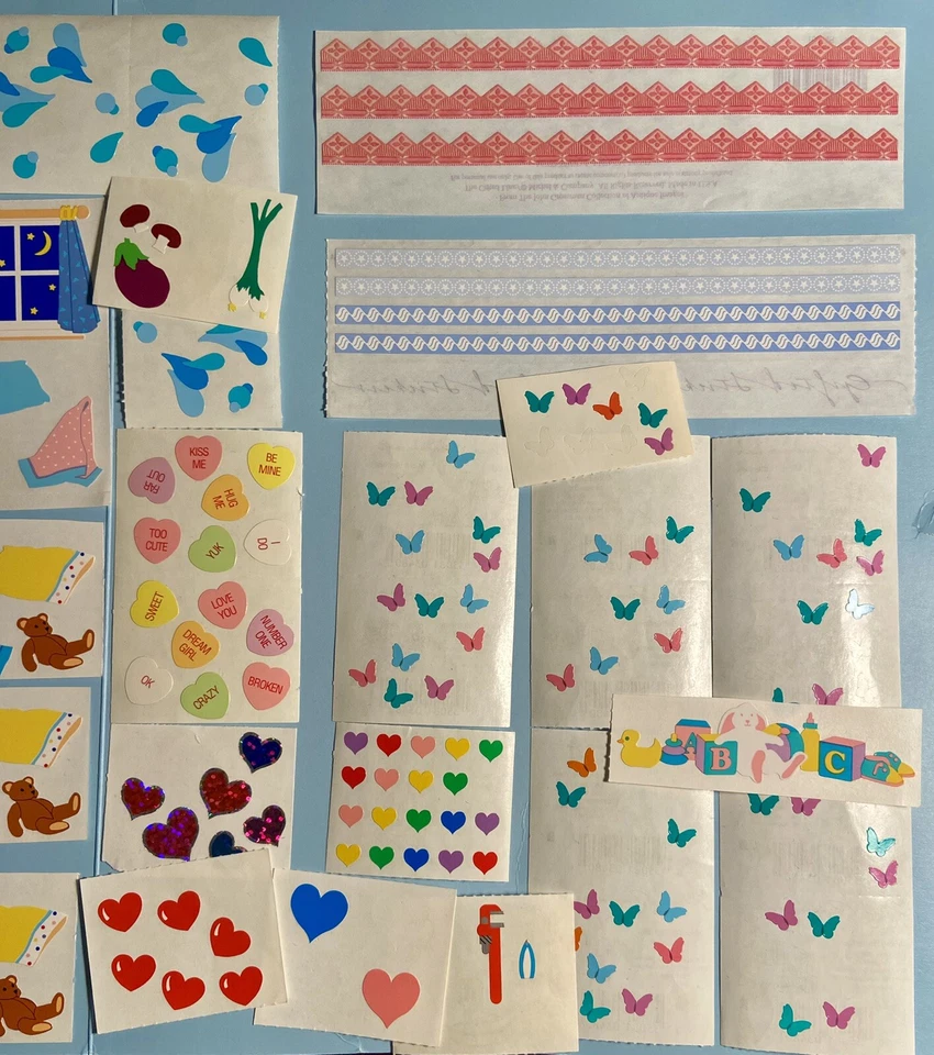 Lote De Pegatinas De Colección Mrs. Grossman’s Bebé, Corazones, Gotas De Lluvia, Vaquero, Comida Foto 3 de 4