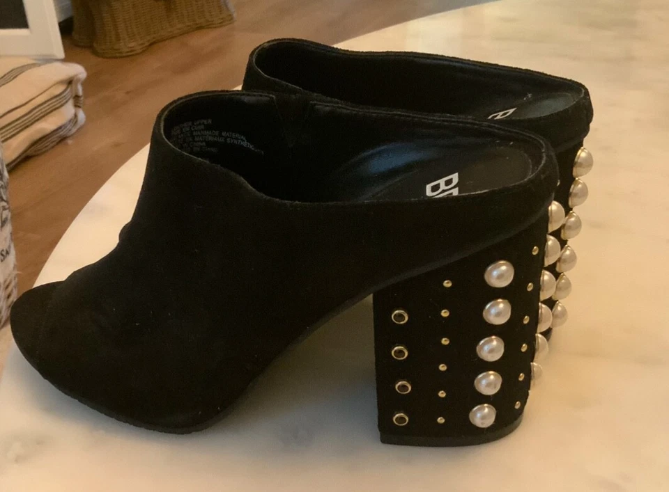 Nordstrom BP Negro Gamuza Perla Tacón Slides Mujer’s Talla 9 Foto 4 de 4