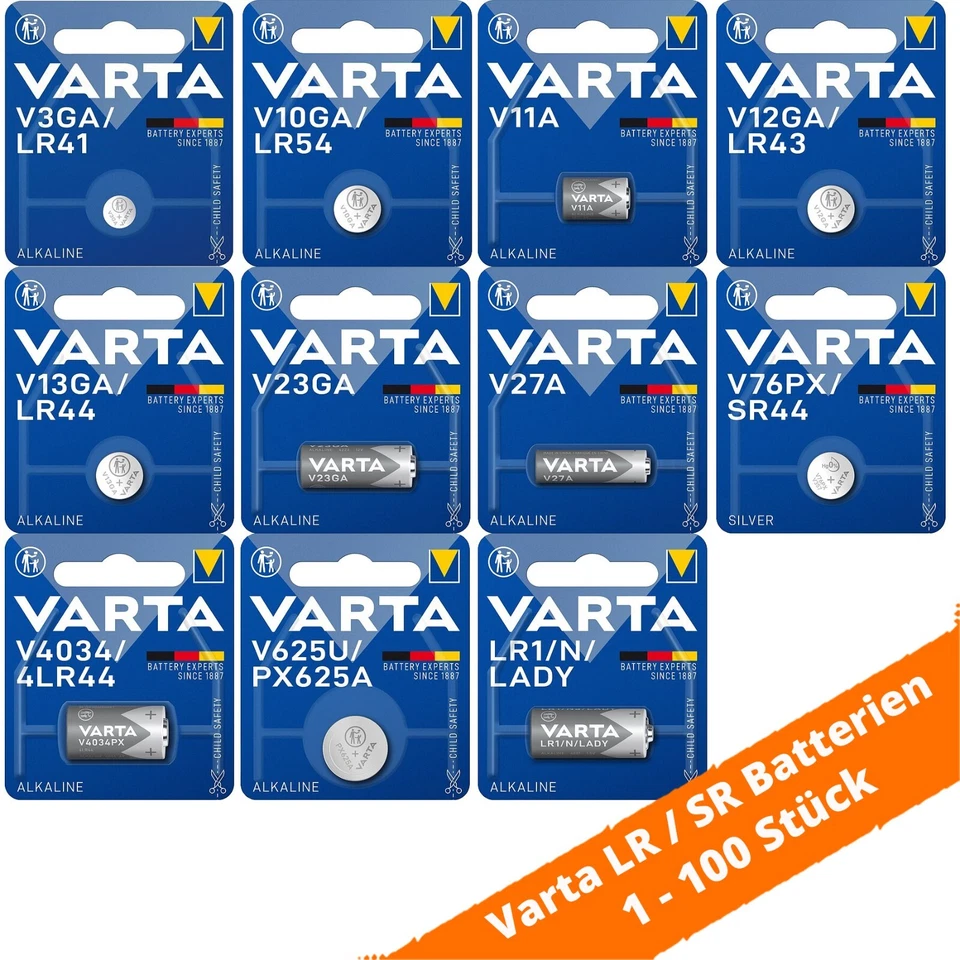Varta LR1 LR9 LR27A LR41 LR43 LR44 LR54 LR1016 LRV08 4LR44 Alkaline Knopfzelle