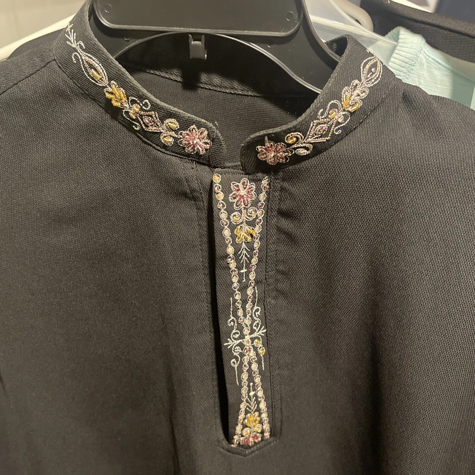 Men's Black Shirt Kurta Cotton Ethnic Clothing Dress Men Long Kurta Without PJ - Image 3 of 4