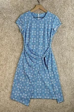 J McLaughlin Dress Women's S Havana Wrap Aqua White Stretchy Short Sleeve