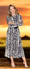 ZARA Monochrome Geometric Print Midi Button Front Collared Dress Black X- Small