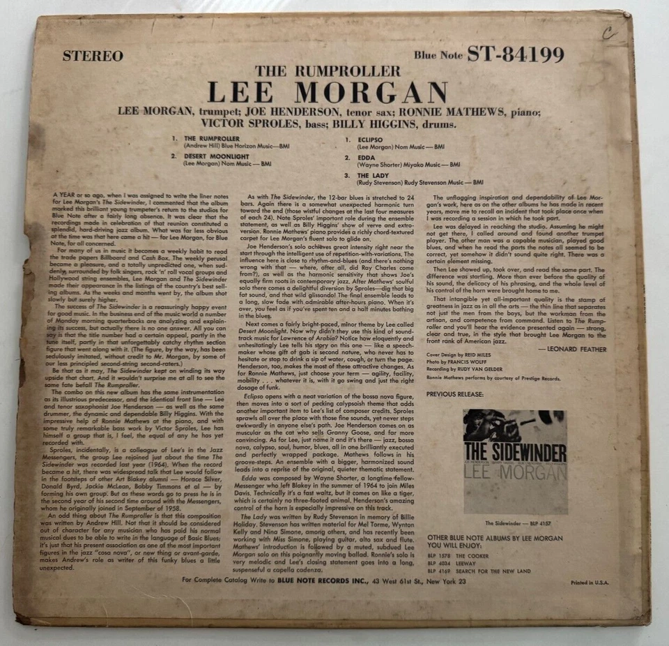 Lee Morgan Blue Note 84199 LP "Rumproller" NY,USA ~ Van Gelder Ear VG+ - Imagem 2 de 4